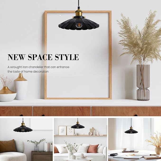 Plug in Hanging Light, Vintage Black 9.8 Inch Lampshade Plug in Pendant Light for Dining Room and Living Room, Kitchen Island Retro Hanging Lamp Fixtures