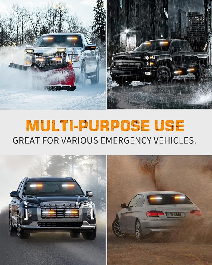 XRIDONSEN 2x 10.7 inch Emergency Strobe Lights 24 LED Amber White Warning Flashing Safety Dash Side Window Front/Rear Windshield Lights Traffic Advisor Bar for Tow/Plow Trucks Construction Vehicles