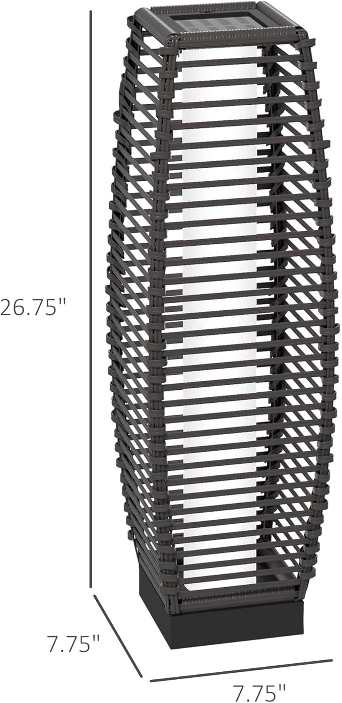Outsunny Solar Floor Lamp, Outdoor Rattan Garden Lantern Pathway Light & Decorative Driveway Lighting with Auto On/Off LED Lights for Porch, Yard, Lawn, Courtyard, Deck, Gray