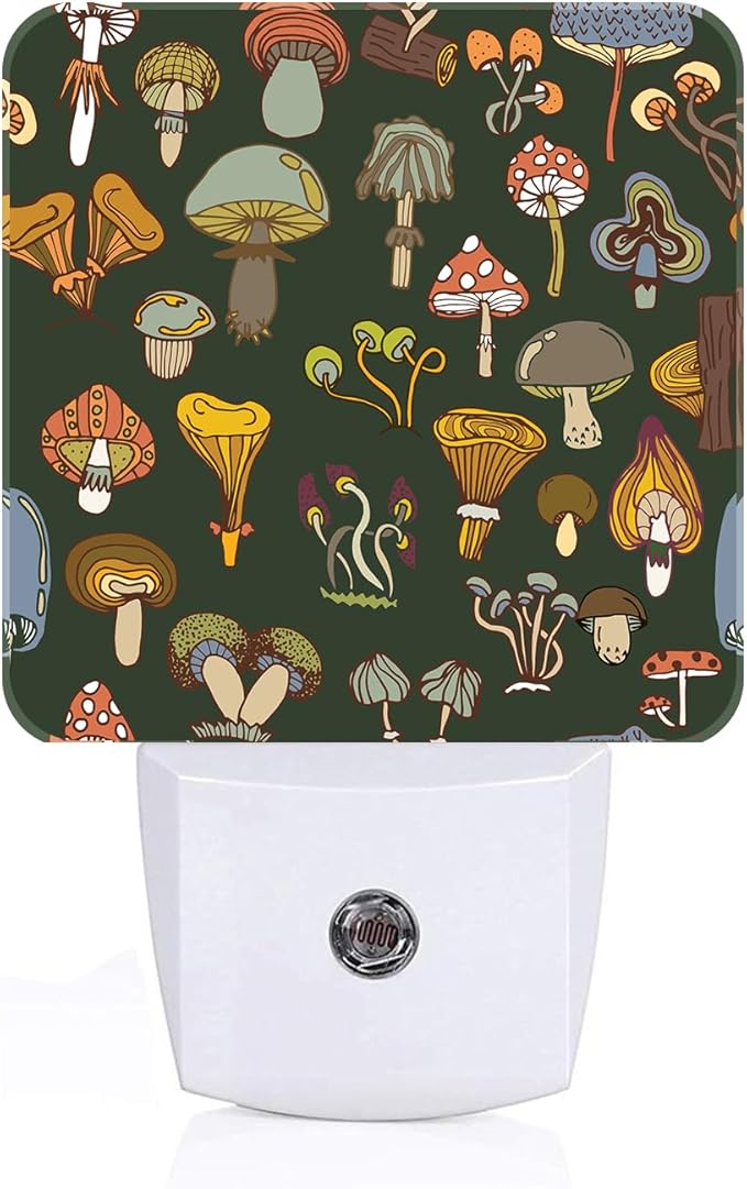 Various Mushrooms Night Light,Plug Into Wall with Dusk to Dawn Light Sensors, Warm Nightlights for Bedroom, Bathroom, Hallway, Kitchen, Gifts Ideal for Boys Girls Women Men