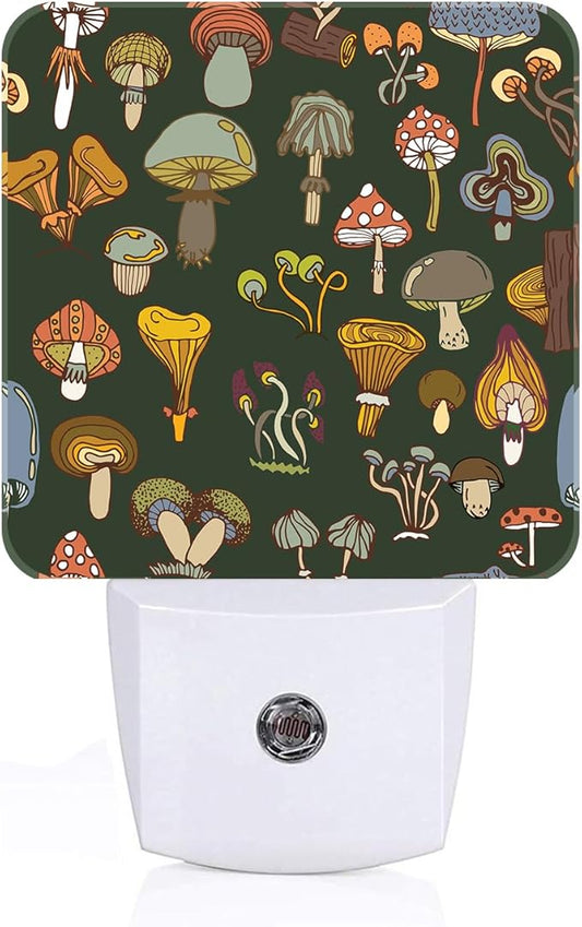 Various Mushrooms Night Light,Plug Into Wall with Dusk to Dawn Light Sensors, Warm Nightlights for Bedroom, Bathroom, Hallway, Kitchen, Gifts Ideal for Boys Girls Women Men