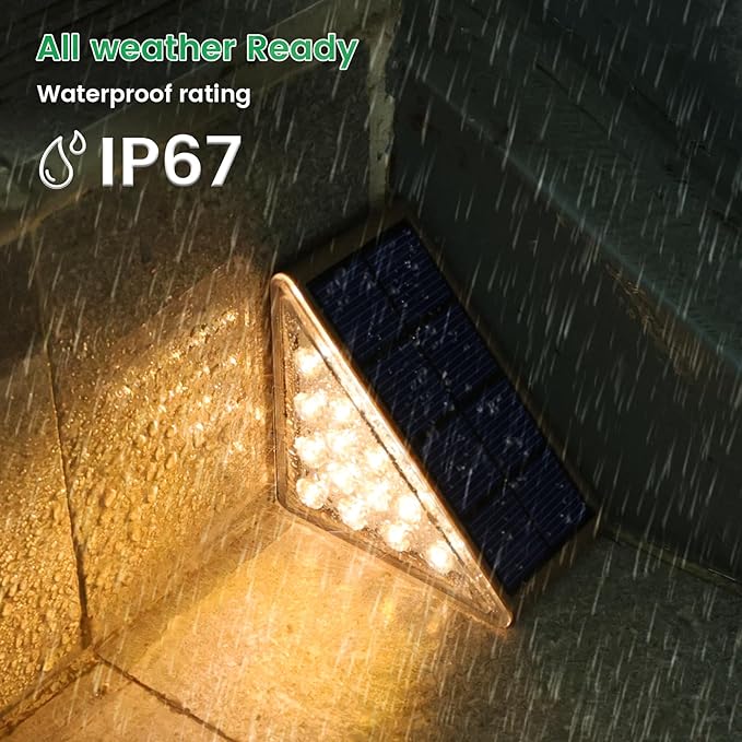 Solar Step Lights - 8 Pack Waterproof IP67, Outdoor Deck & Staircase Lights (Warm Brown)
