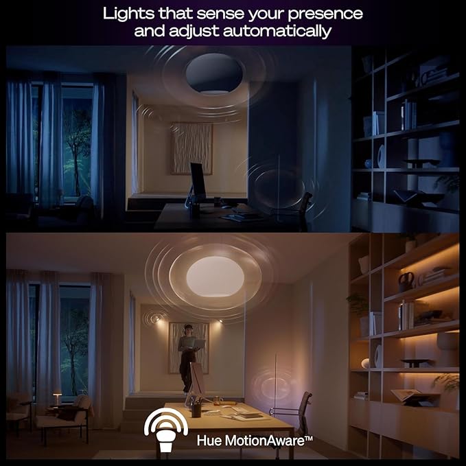 Philips Hue Starter Kit: Bridge Pro + 4 A19 E26 Smart Bulbs, White & Color Ambiance, Dimmable, Smart Light Hub, Works with Apple Home, Alexa, Google, Samsung SmartThings