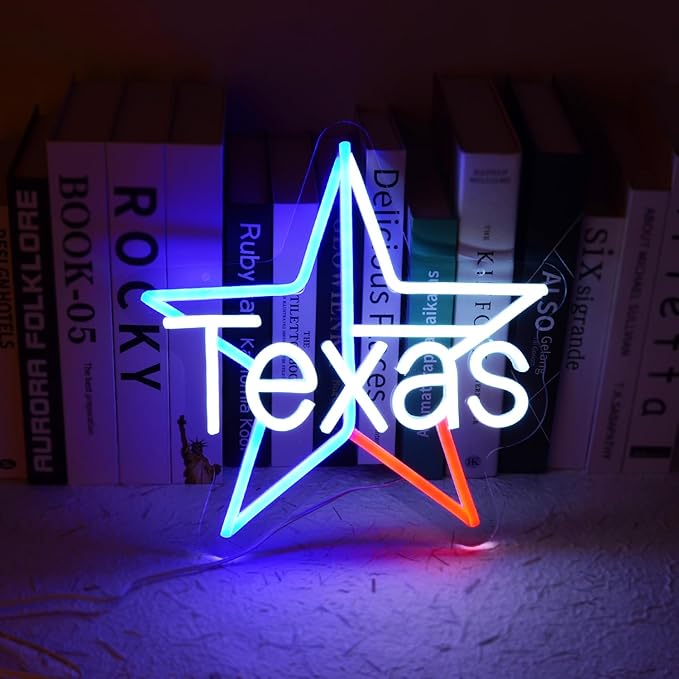 TEXAS State Neon Light Sign Lone Star Lamp Light up Red Blue White Western Charm God Bless Texas Dimmable LED Sign for Bedroom Man cave Bar Rustic Tavern Wall Hanging Decor