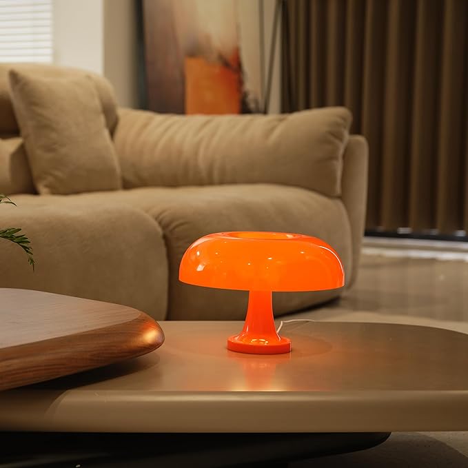 Orange Bedside Lamp for Bedroom Nightstand, Retro Mushroom Table Lamp with 3 Lighting Color and 10 Brightness Level, Desk Lamp for Reading Room/Office/Dorm(W11'' x H7.67'', USB Powered)