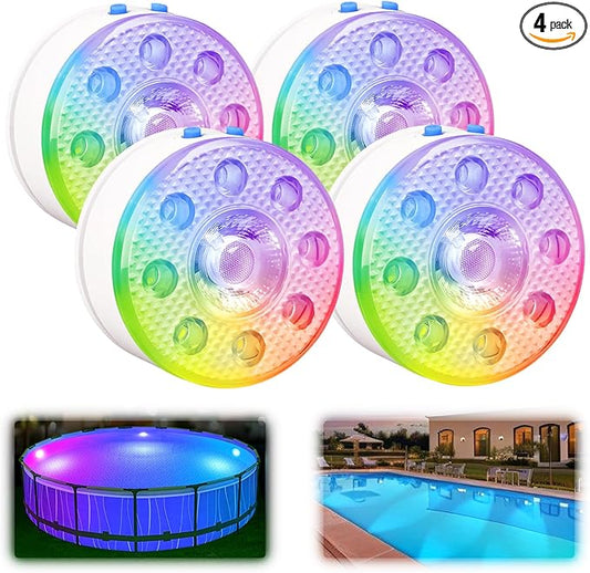 Underwater Pool Lights for Above Ground Pools and Inground Swimming Pools with Remote Timer Off, Magnet RGB Submersible LED Lights Rechargeable Spotlight 16 Colors 9-Mode, Hot Tubs, Fountain -4Pack