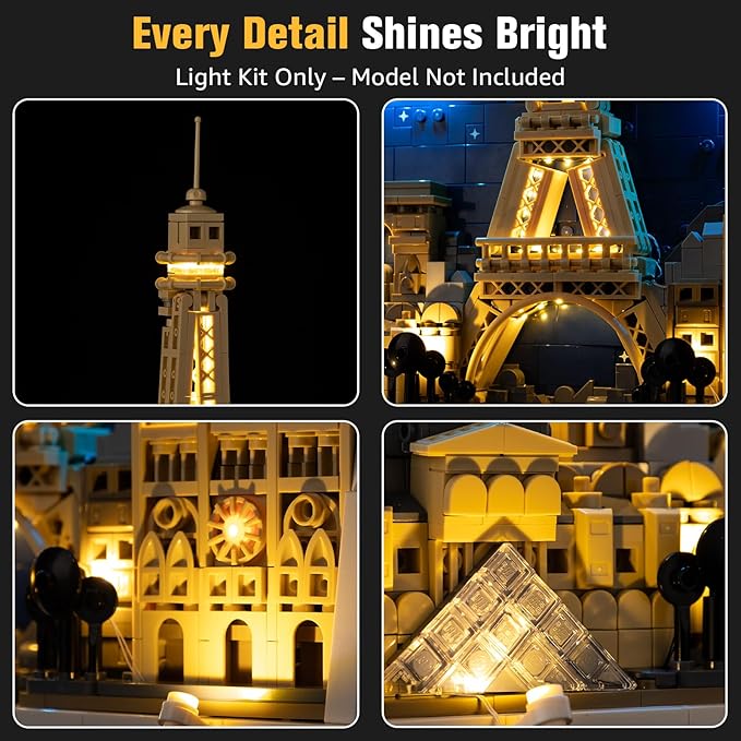 BrickSoul Advanced RC Light Kit for 21064 Paris – City of Love Building Set | Upgraded Wireless ON/Off & Dimming & Zonal Lighting with Hidden Cable Tech (21064 Set NOT Included)