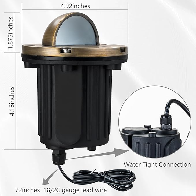 LumStory 4-Pack Brass Well Lights 12V Low Voltage Landscape Lighting LED Landscape Light Outdoor in Ground Lights with MR16 GU5.3 Bulb 5W 3000K Warm White(Beacon Top)