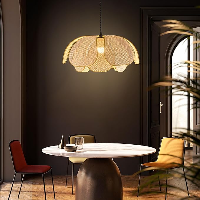 Boho Chandelier, Hemp Rope Pendant Light Hand-Woven Rattan Hanging Lamp Wicker Retro Light Fixtures for Hallway Entryway Kitchen Island Dining Room Bedroom(1-Pack)