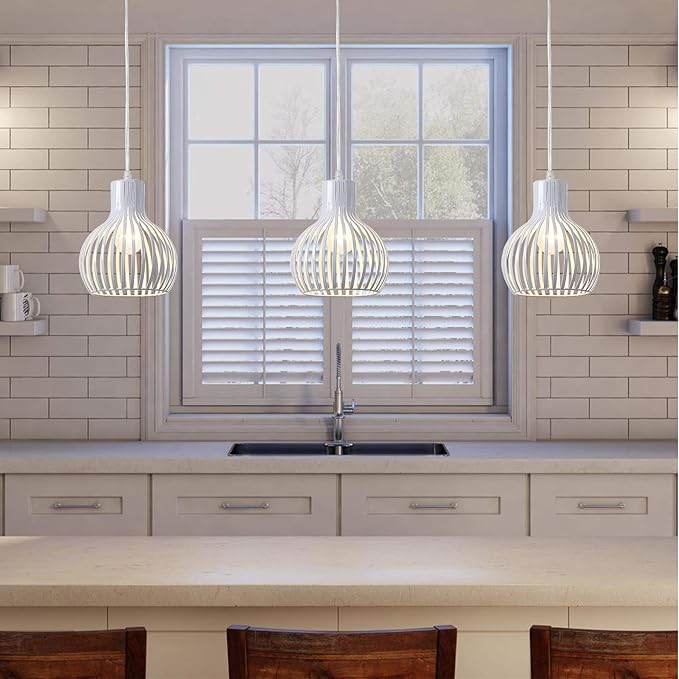 Industrial Plug in Pendant Lighting Metal Wire Cage Hanging Light Fixture with 14.27 Ft Hanging Cord and On/Off Switch (White)