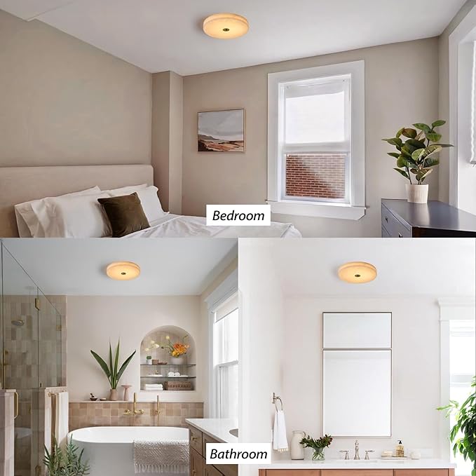 Alabaster Ceiling Light,11.8in Spanish Natural Marble Round Alabaster Flush Mount,Modern 2700K LED Kitchen Ceiling Lights Hardwired for Bedroom,Foyer,Bathroom,Entryway,Living Room