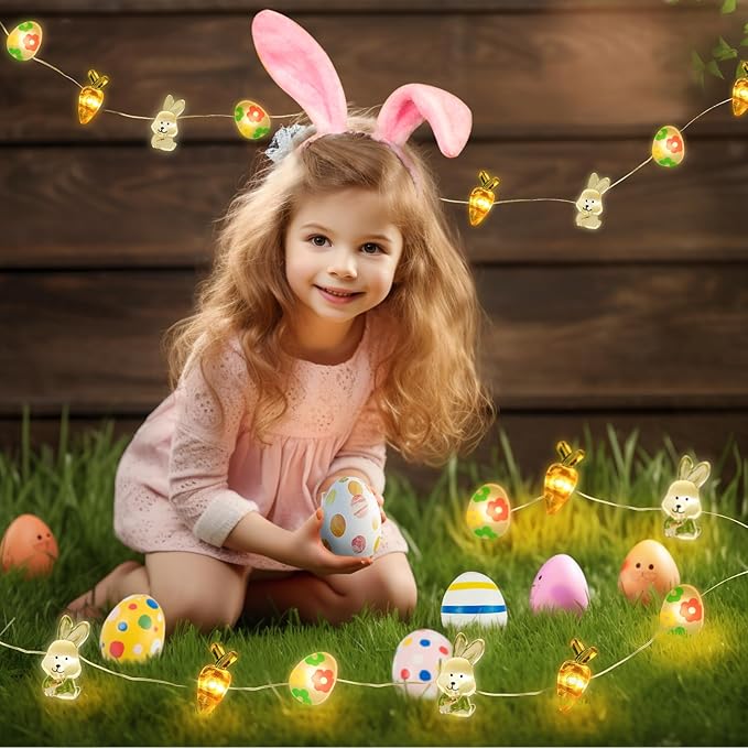 Coquimbo Easter Spring Decorations String Lights, 10FT 30 LED Spring Decor Fairy Lights Battery Operated Easter Egg Bunny Ornaments for Home Bedroom Party Spring Themed Easter Basket Stuffers for Kids