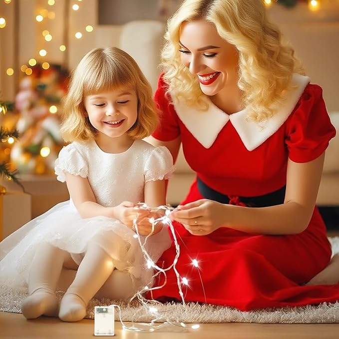 Fairy Lights Battery Operated String Lights 16.4ft 50LED Flashing and Constant Light Waterproof Silver Wire for Christmas DIY Party Wedding Decoration(White, 8 Pack)