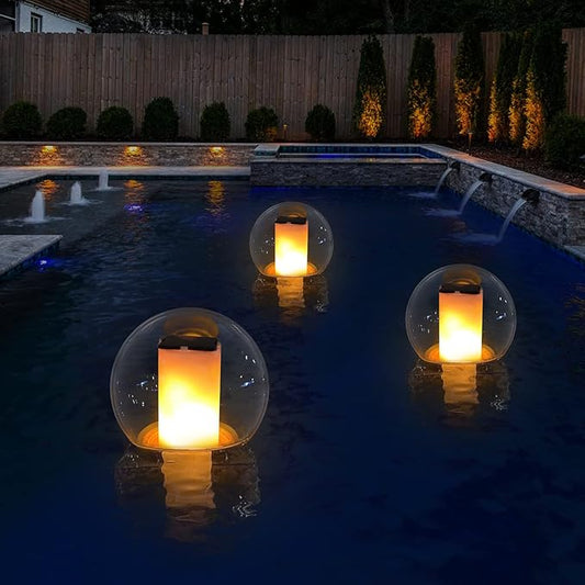 VISOFO Floating Lights Solar Powered Globes for Pool, Pond, Patio & Hot Tub – Outdoor Lanterns Look Like Candles or Torches, Fun Decorations & Cool Gifts for Adults, Pool Toys & Must-Have Decor