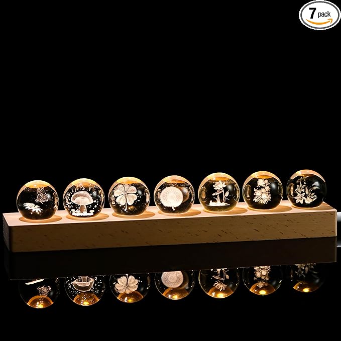 Qianwei 3D Crystal Ball Flower Decor Crystal Ball with Led Lamp Base - Best Birthday Gifts for Man Teacher Boy Kids Girls Men - Sunflower Mushroom Clover Dandelion Lotus Peony Lily