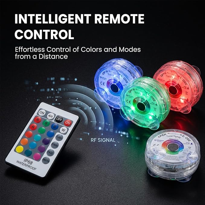 Saker Submersible LED Pool Lights - 13-Bead Underwater Light with 21-Key Remote, Waterproof Color-Changing RGB Lights for Pools, Hot Tubs, Ponds, Spa & Party Décor (6PCS)