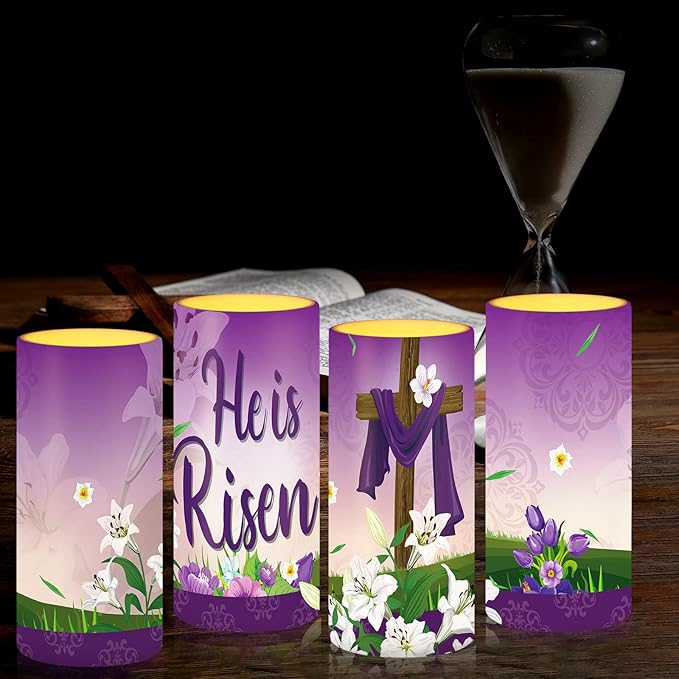 Tiamon Easter Scene Candles LED Flameless Candles Battery Operated LED Warm Light Flickering Pillar for Xmas Holiday Table Decorations (Bright)