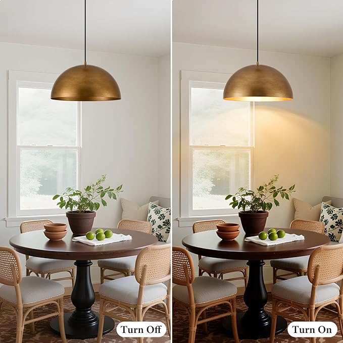 16" Dome Gold Pendant Light, Farmhouse Pendant Lights for Kitchen Island, Modern Adjustable Hanging Lamp for Dining Room Living Room Hallway Cafe Bar 2 Pack