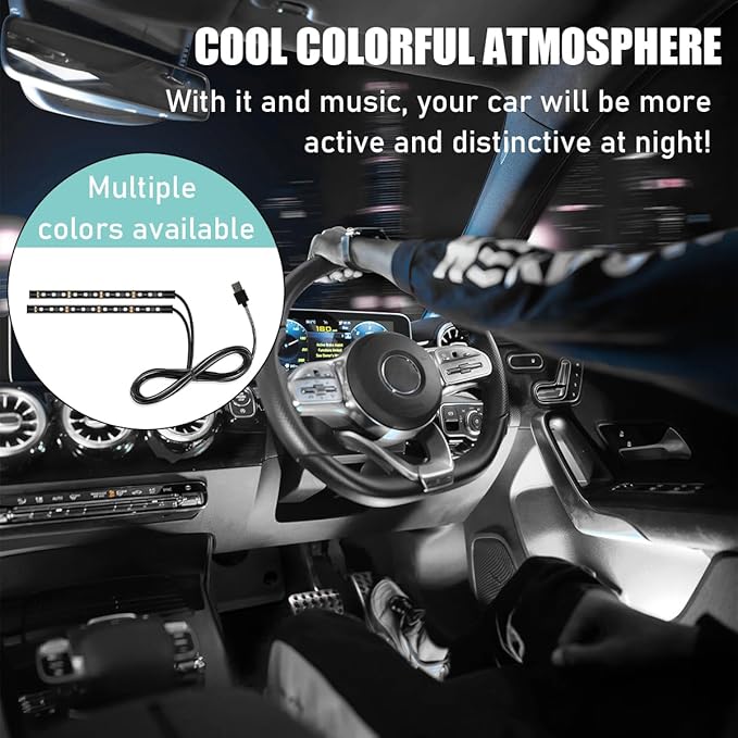 Car LED Strip Light, 24 LED Auto Interior Under Dash Atmosphere Lights with USB Port, Vehicle Decor Lamp Ambient Night Light Strip Lighting Kit, Universal Car Accessories (White)