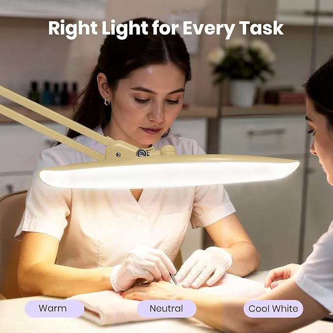 Neatfi XL 2200 Lumens 20W LED Desk Lamp with Clamp - Adjustable Color Temperature | 4-Level Dimmable Light | Home Office, Crafts & Workbench | 20-Inch Wide Head (CCT, Gold)