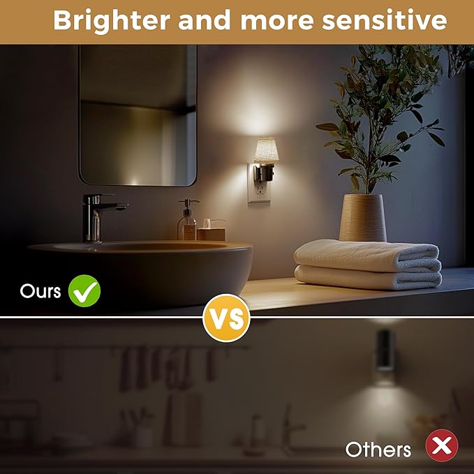 L LOHAS LED Night Lights Plug into Wall, Linen Fabric Round Platform Decor Night Light, Dusk to Dawn Sensor Vintage Nightlight, 5000K Daylight 0-100LM Dimmable, for Bedroom Living Room Hallway