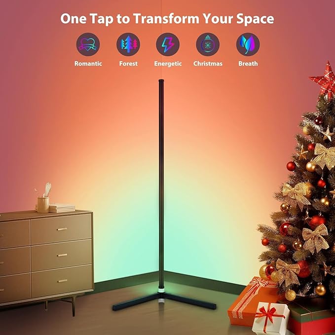 Corner Floor Lamp, LED Corner Lamp with Alexa & Google Home, App and Remote Control,16 Million DIY Colors & 68+ Scene, Music Sync, Color Changing Smart Ambient Light for Living Rooms, Bedrooms
