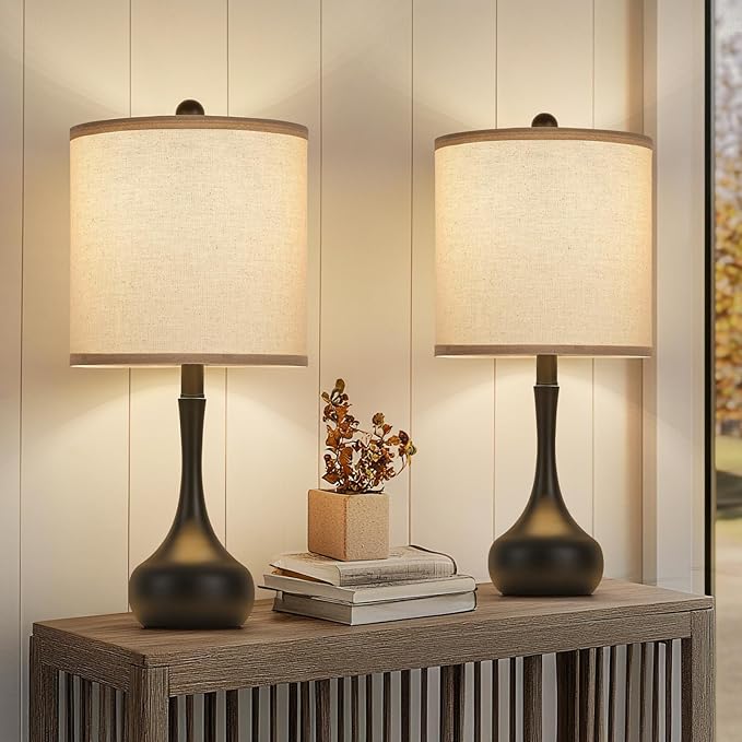23" Modern Farmhouse Table Lamp Set of 2, Rustic Metal Bedside Lamps for Bedroom, Living Room, Office, Dorm - 3-Way Color Changing, Bulb Included, Home Decor
