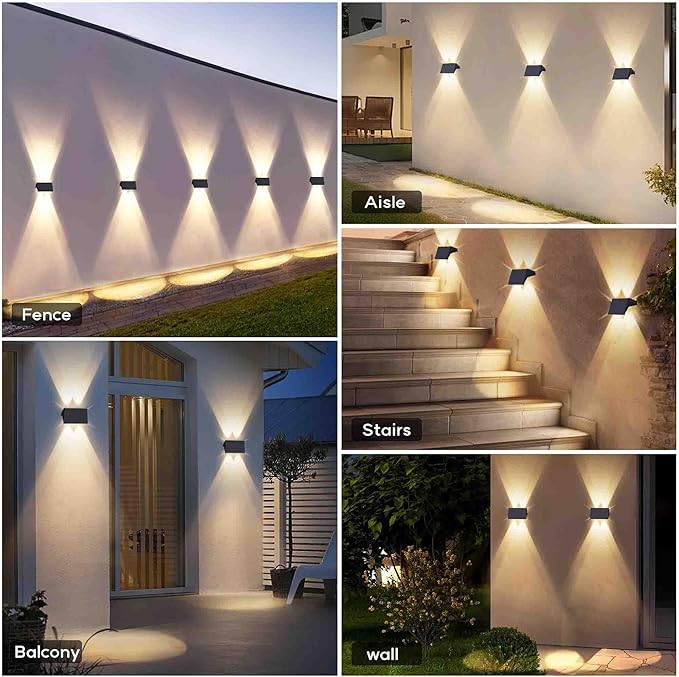 Fence Lights Solar Powered, 6-Pack Solar Fence Lights Up/Down Flexible Buttons, IP67 Waterproof for Outdoor, 100LM Bright, Auto Dusk to Dawn for Wall/Stairs/Yard/Railing/Deck/Pathway (Warm White)