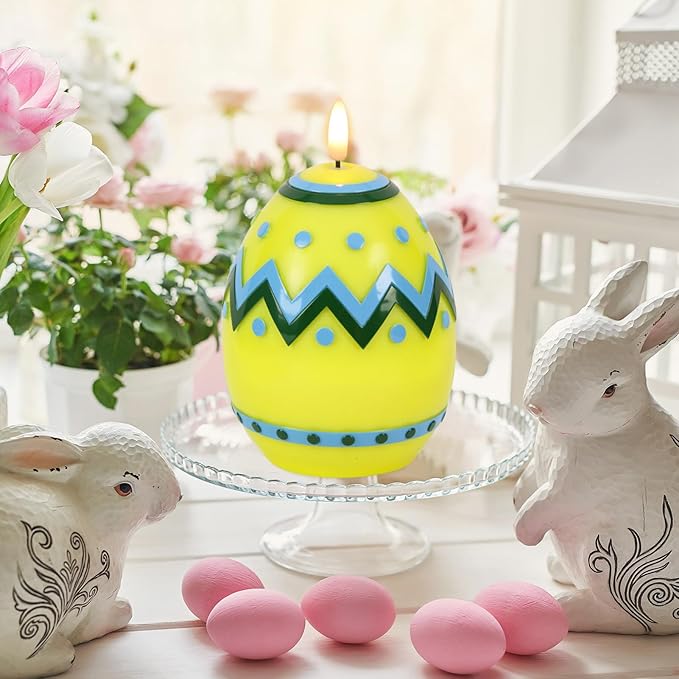 Eldnacele Easter Flameless Candles with 6H Timer, Battery Operated Egg Shaped 3D Wick Flickering Candle Real Wax Yellow LED Candles for Easter Party Spring Dinner Decor(2.4"×6.3")