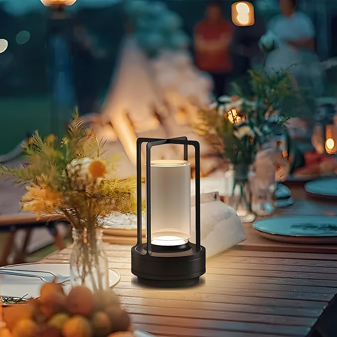 Cordless Portable Table Lamp-Rechargeable LED Lighting. Featuring 3 Adjustable Color Temperatures & Stepless Dimming Function, Battery-Operated Desk Lamp Adapts to Indoor/Outdoor Settings (Black)