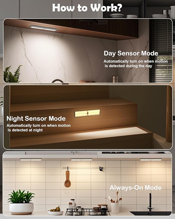 SZOKLED 58-LED Under Cabinet Lighting Wireless, RGB Motion Sensor Night Lights, 1100mAh Magnetic Under Cabinet Lights for Kitchen, Shelf, Stair, 15 Color (4 Pcs)