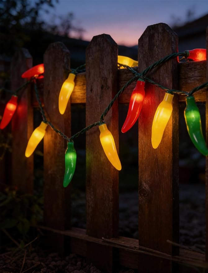 Red Green and Yellow Chili Pepper String Lights, 13.6Ft Multicolor Christmas Decorations Lights with 35 Hot Chili Pepper Bulbs, Warm White Chili Pepper Lights for Kitchen Patio Garden Cinco de Mayo