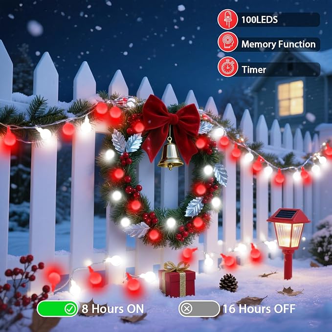 43FT 100LED Connectable Globe String Lights Indoor Outdoor - Red and White Fairy Lights Plug in with Remote & 8 Lighting Modes, Twinkle Light for Bedroom Decorations Girl's Room Classroom Party