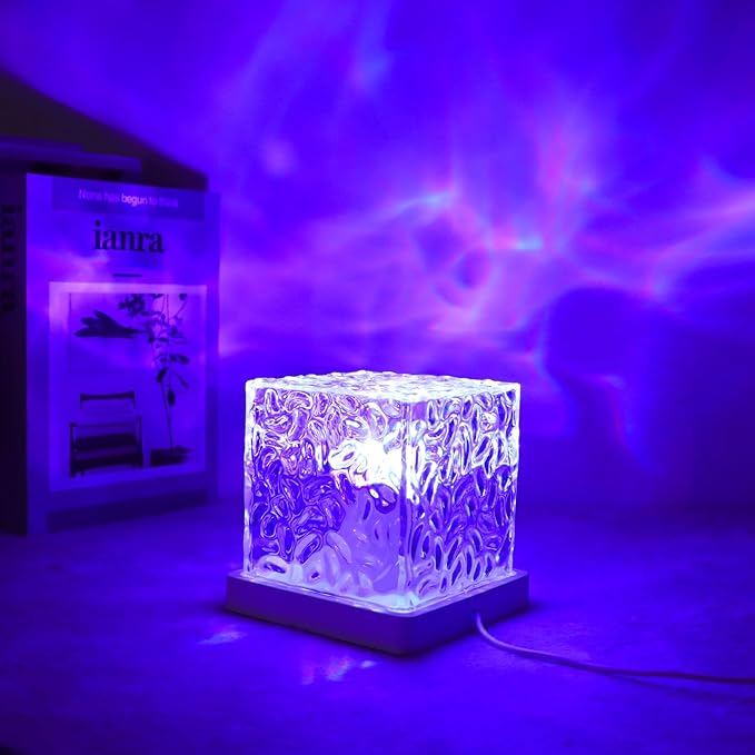 Ocean Wave Projector Light, 16-Color Cube Water Lamp, 3D Holographic Water Ripple Romantic Ambient Lighting for Child's Room，Aurora Night Light，Birthday and Christmas Gifts for Children