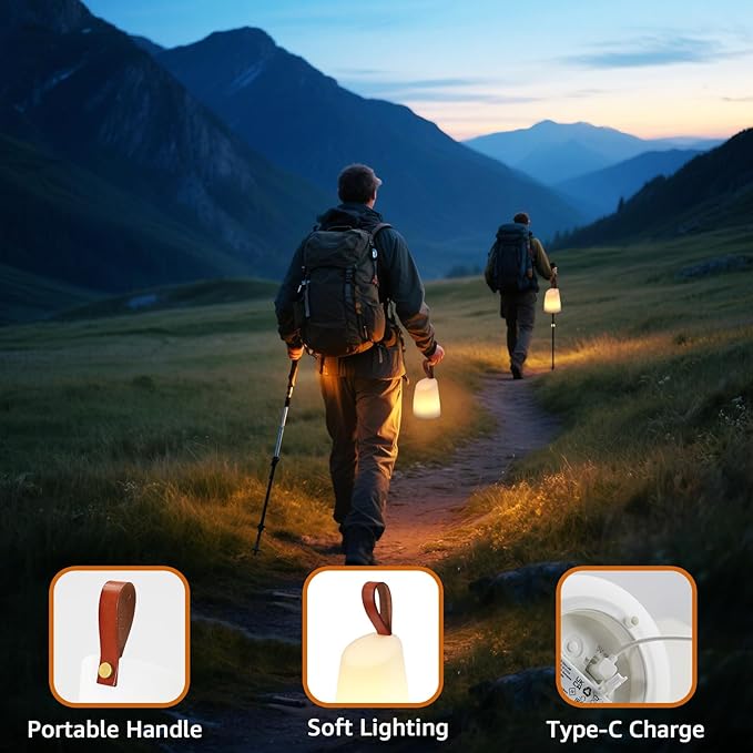 uuffoo 2 Pack Portable Outdoor Table Lamp LED Camping Lantern, Rechargeable Table Lamp with Remote, RGB & Warm White, IP44 Water-Resistant, Timer & Memory, Hanging Lantern for Patio, Garden, Camping