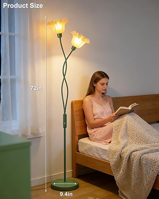 Lightdot Flower Floor Lamp for Living Room, Modern Dimmable Floor Lamp with DIY Goosenecks & Bulbs Included, Spring Green 2 Light Standing Tall Lamp for Bedroom/Kids Room/Sofa Beside/Corner Decor