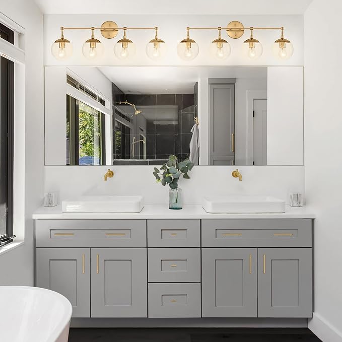 Design House Gracelyn 4-Light Dimmable Bathroom Vanity Light, Seeded Glass, Satin Gold, 31.52 in W x 8 in D x 11.45 in H, 589580
