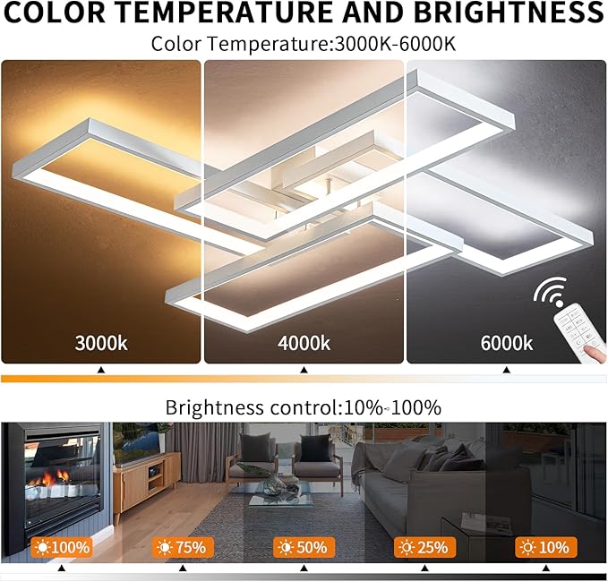 Modern LED Ceiling Light Fixture White Flush Mount Ceiling Light Dimmable 26" Bedroom Lights for Ceiling with Remote Control 48W Kitchen Ceiling Light Fixtures for Hallway 3000K-6000K