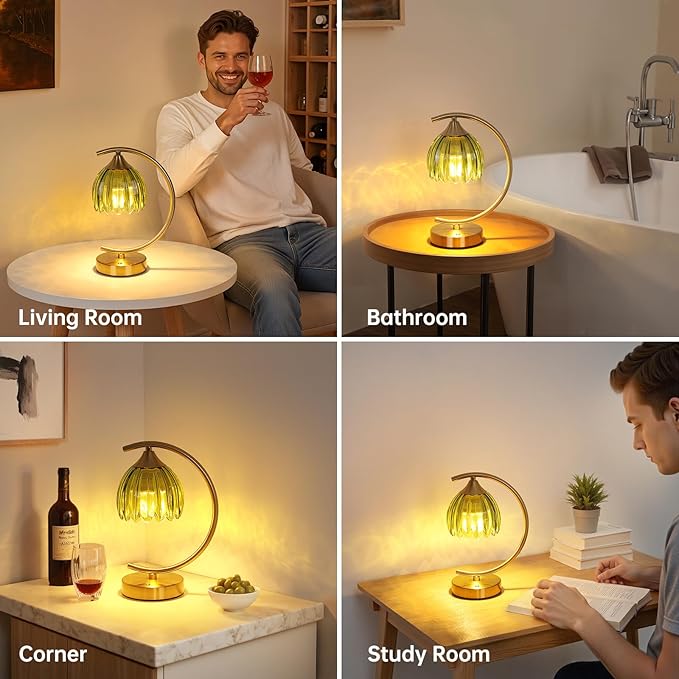 Set of 2 Tulip Table Lamp, 5200mAh Cordless Touch Control Table Lamp with 3 Color Temps & Stepless Dimming, Rechargeable Battery Table Lamp for Living Room, Bedroom, Office(Green Tulip)