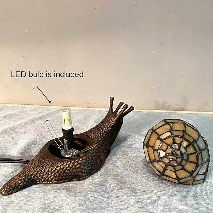 Bieye L10943 Land Snail Tiffany Style Stained Glass Accent Table Lamp for Home Decoration (Yellow, 10" D x 5" W x 5" H)