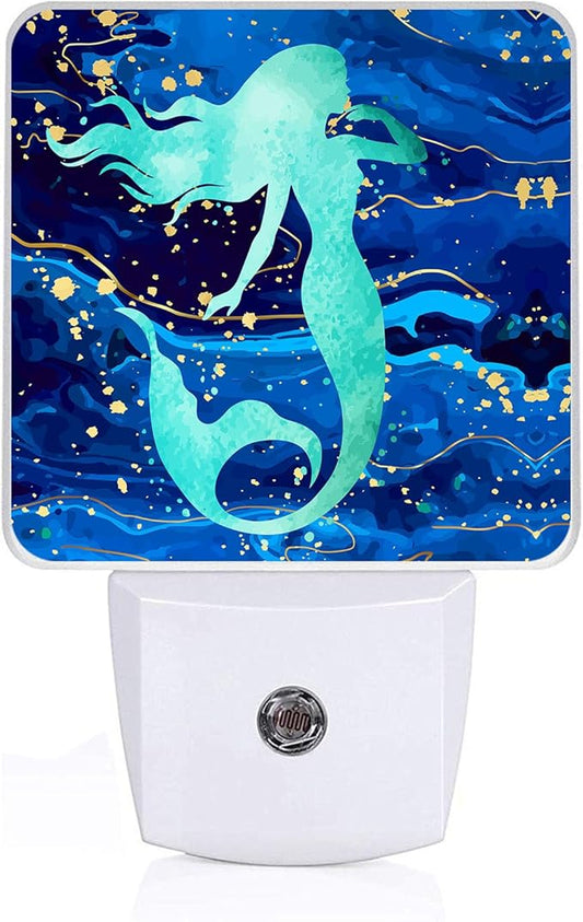 Summer Mermaid Fish Night Light, Plug-into Wall Blue Sea Marble Nightlight Lamp with Dusk to Dawn Sensor, Led Lamp 0.5W Energy Efficient for Boys Girls Adults Home Decor