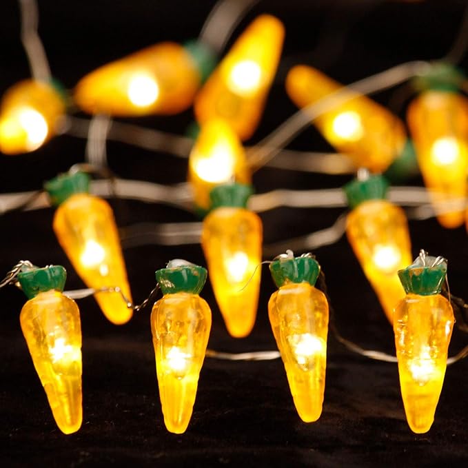 Easter Day Decorations String Lights, Carrot Paschal Theme String Lights, 10 ft 30 LEDs with Dimmable Remote, Timer, 8 Flicker Modes, 3AA Battery USB plug-in for Bedroom, Birthday, Tent Wedding Party