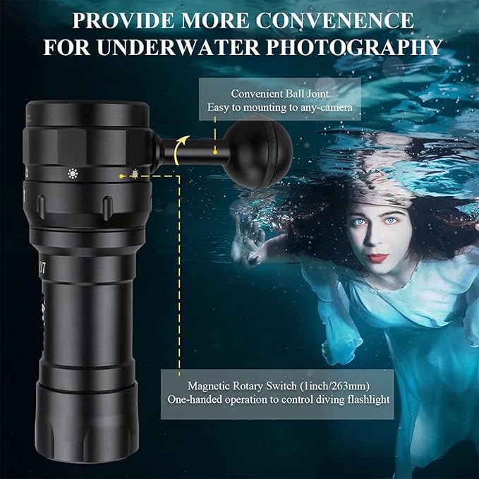 Wurkkos DL07 Diving Flashlight Rechargeable Scuba Dive Light, 3000 Lumens Dive Lights, IPX8 Waterproof, 135 ° Beam Angle Underwater Flashlight High 90 CRI Dive Video Photography Light with Ball Joint