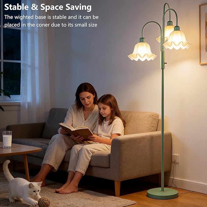 Lightdot 70IN Flower Floor Lamp for Living Room, 3 Light Dimmable Tree Floor Lamps with Bulb Included for Wedding/Party, Unique Floral Tall Lamp for Bedroom/Sofa Beside/Corner Decor-Grayish Green