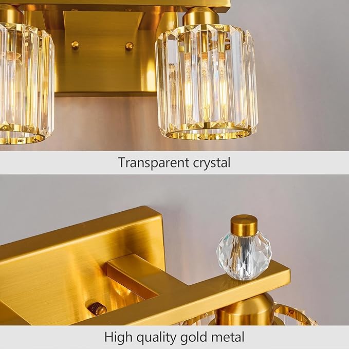 Bathroom Vanity Lights 2-Light Gold Modern Crystal Vanity Light Fixtures Over Mirror Crystal Bathroom Vanity Lighting Fixtures