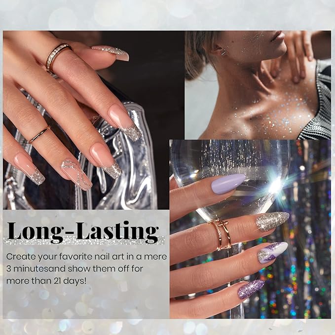 Beetles Reflective Glitter Gel Nail Polish, 15ml Silver Glitter Nail Polish Shimmer Soak Off Uv LED Lamp Gel Nail Art Manicure Salon DIY Home Diamond Gift for Women