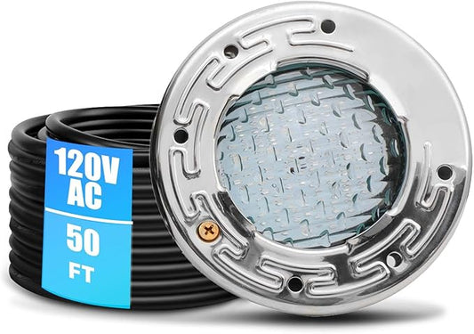 CAtArt 6 Inch Spa Light for Inground Pool Led, 50FT AC120V 6000K Cool White Pool Lights,Compatible with Pentair and Hayward Wet Niches, IP68 Waterproof, 50 FT Cord