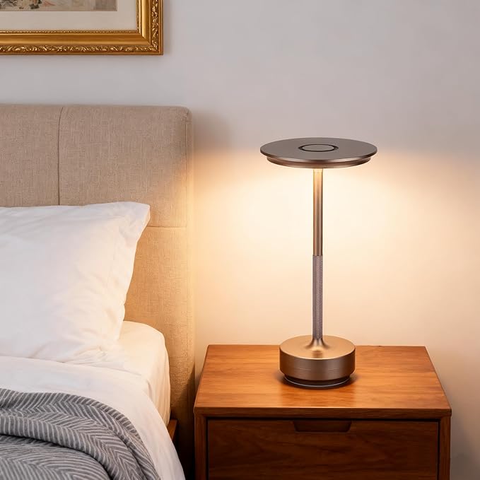 Cordless Table Lamp Rechargeable - 5000mAh Battery Operated LED Table Light with Touch Stepless Dimming - Portable Coffee Metal Outdoor Lamp for Patio, Restaurant, Living Room