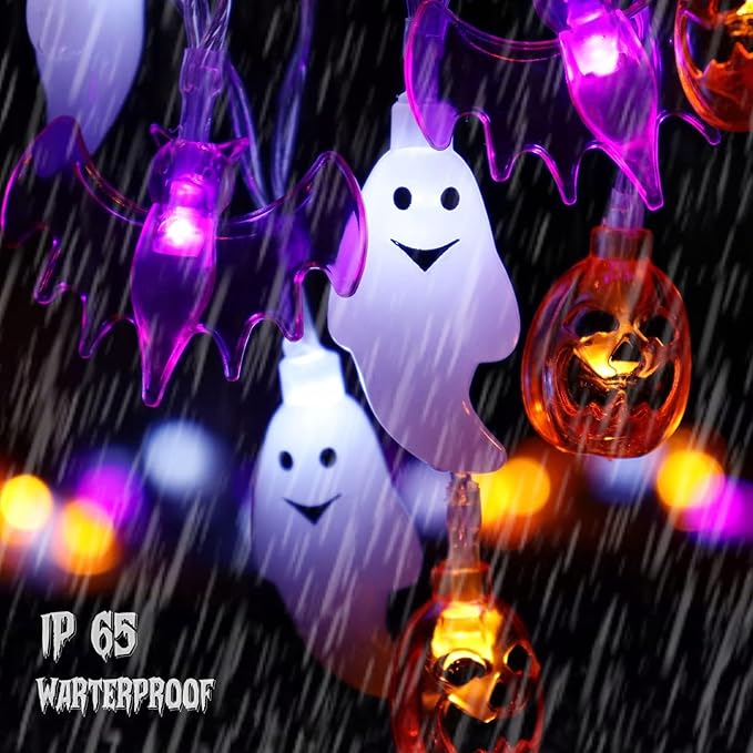 Halloween Lights Decor, 16 FT 30 LED 3D Pumpkin Bat Ghost Battery Operated String Lights with Timer - 8 Lighting Modes Fairy Lights for Home Door Porch Indoor Outdoor Party Decorations