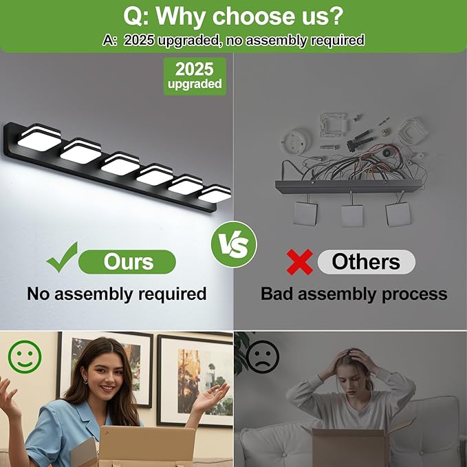 3000LM LED Modern Bathroom Vanity Light Fixtures, 360° Rotate Acrylic Matte Black Vanity Lights for Bathroom, Modern Wall Lighting Fixtures Over Mirror Kitchen Living Room (Natural White Light 5000K)